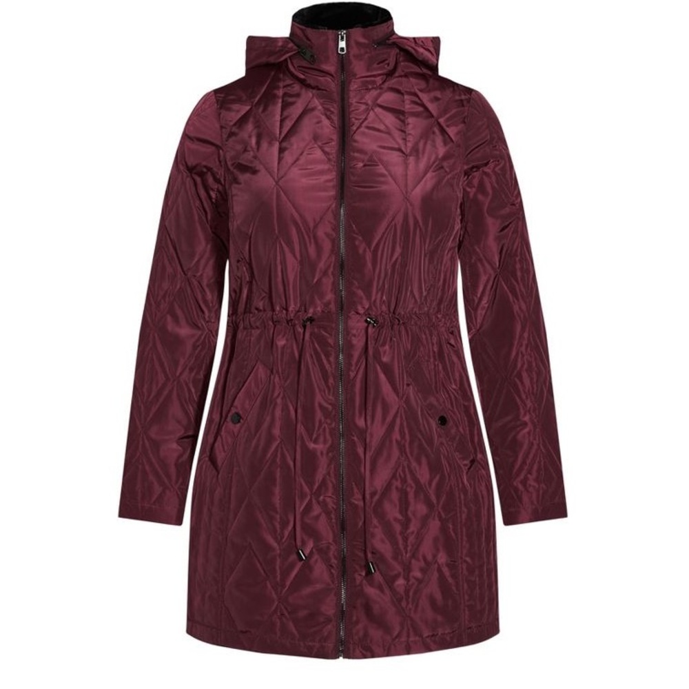 EVANS Faux Fur Collar Padded Quilted Jacket Size 30/32 burgundy 3X NEW $179 msrp - Picture 2 of 6
